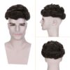 Mens Toupee Human Hair Topper Hairpiece for Men 8x10 PU Thin Skin System Indian Virgin Human Hair 130% Density 6 Long Curly Men's Hairpiece Replacement Wig -Medium Brown (4)
