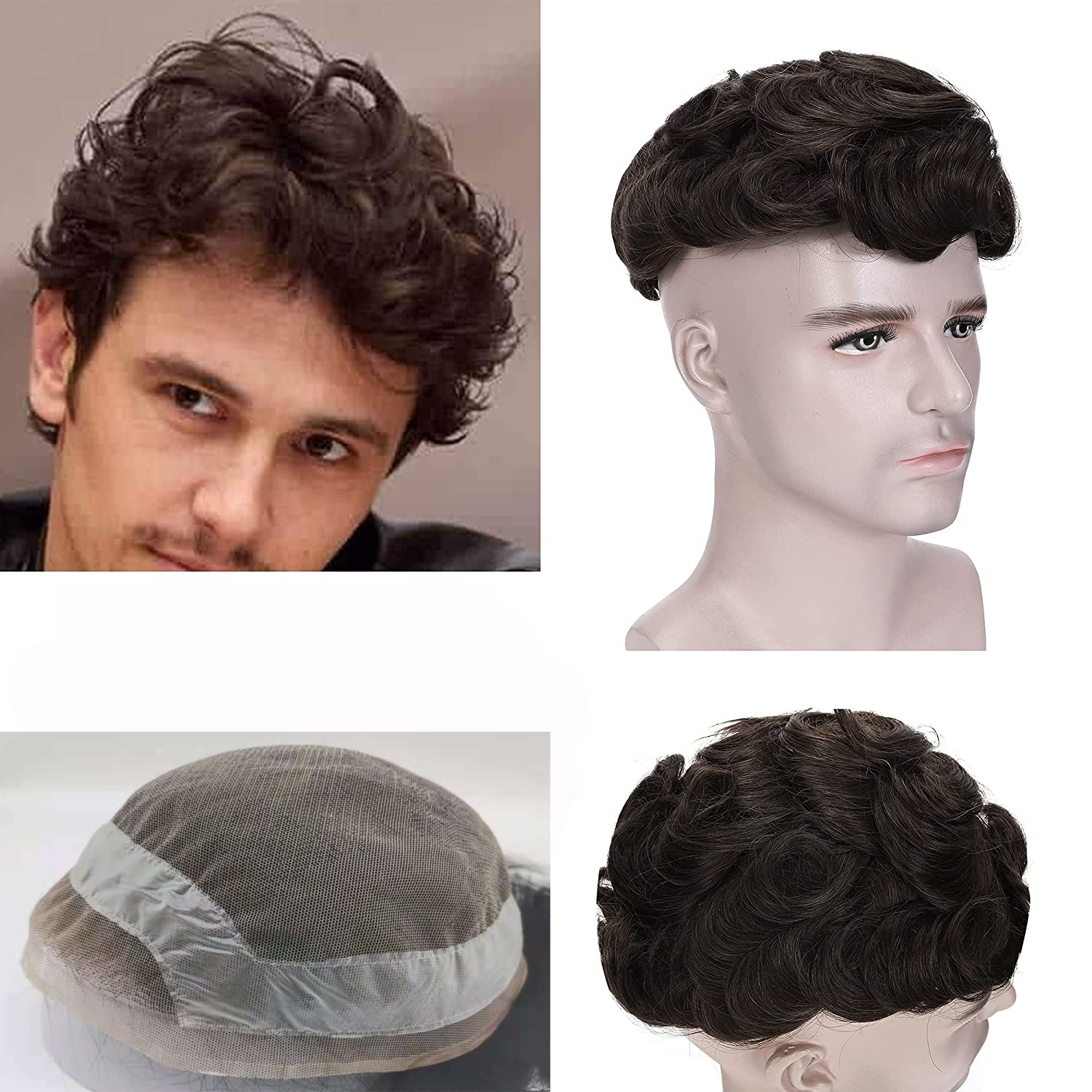 NLW 2.0cm Curly Style YLA Toupee for men Hair pieces Thin Skin with